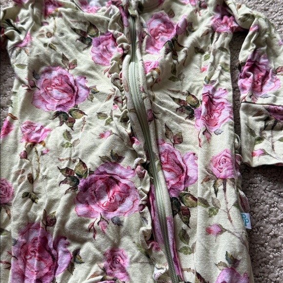 Posh Peanut Pink and Green Floral Footie - Picture 3 of 5